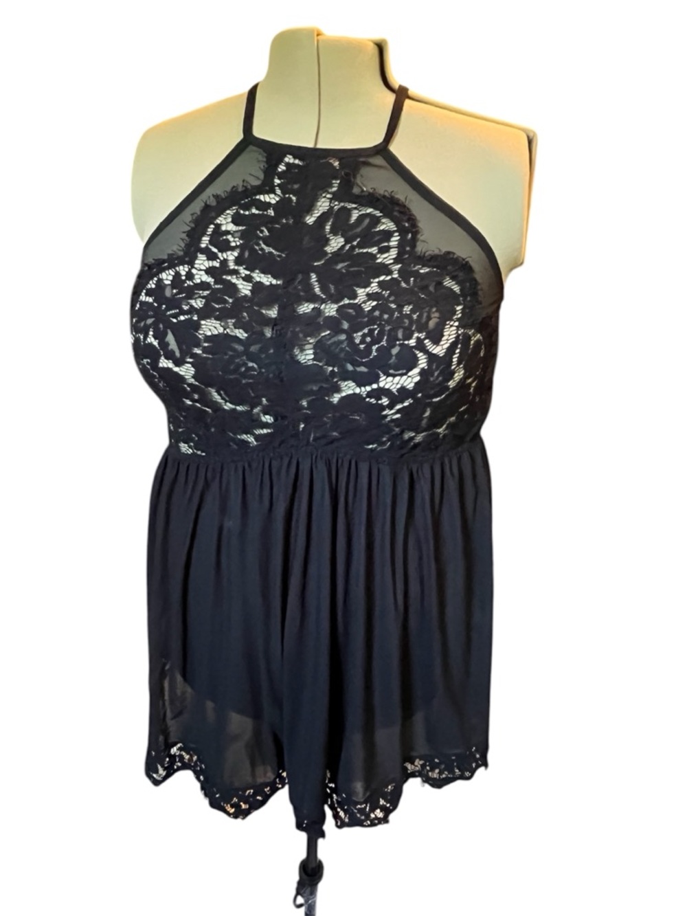 Torrid Black Lace Halter Chemise Slip